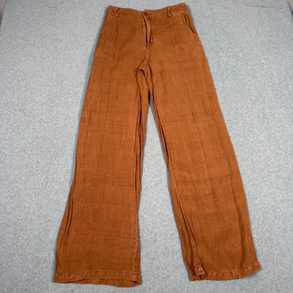 YFB Young Fabulous & Broke Rust Orange Linen Blend Wide Leg Seam Front Pants S